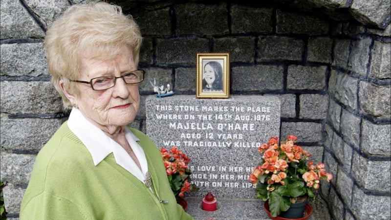 Mary O&#39;Hare, pictured in 2010 at the spot where her daughter Majella was shot dead. Picture by Pacemaker 