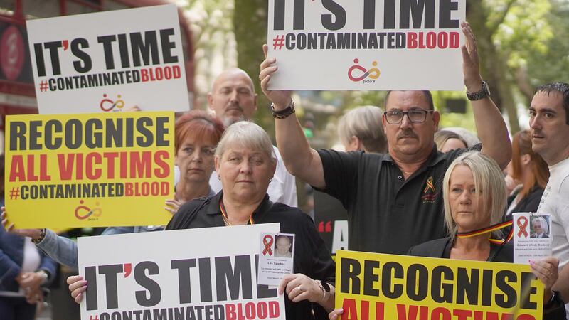 Campaigners gather in Westminster, London, calling for compensation for victims to be authorised by Prime Minister Rishi Sunak. Picture date: Wednesday July 26, 2023.