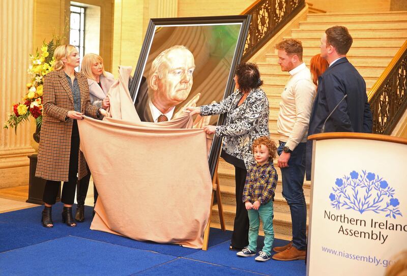&nbsp;<span style="font-family: Arial, sans-serif; ">Martin McGuinness and family at the unveiling of the portrait of the former deputy First Minister at Parliment Buildings. Picture by Mal McCann.</span>