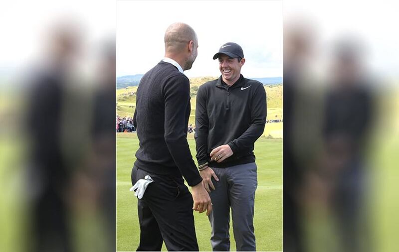 &nbsp;Pep Guardiola with Rory McIlroy at Portstewart Golf Club. Picture from Hugh Russell.&nbsp;