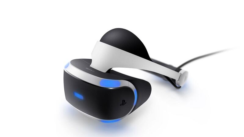 The virtual reality headset connects to the PlayStation 4 console.