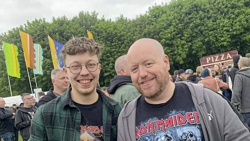 His son Dylan shared a photograph on Facebook of him and his father at this week&#39;s Iron Maiden concert in Belfast  