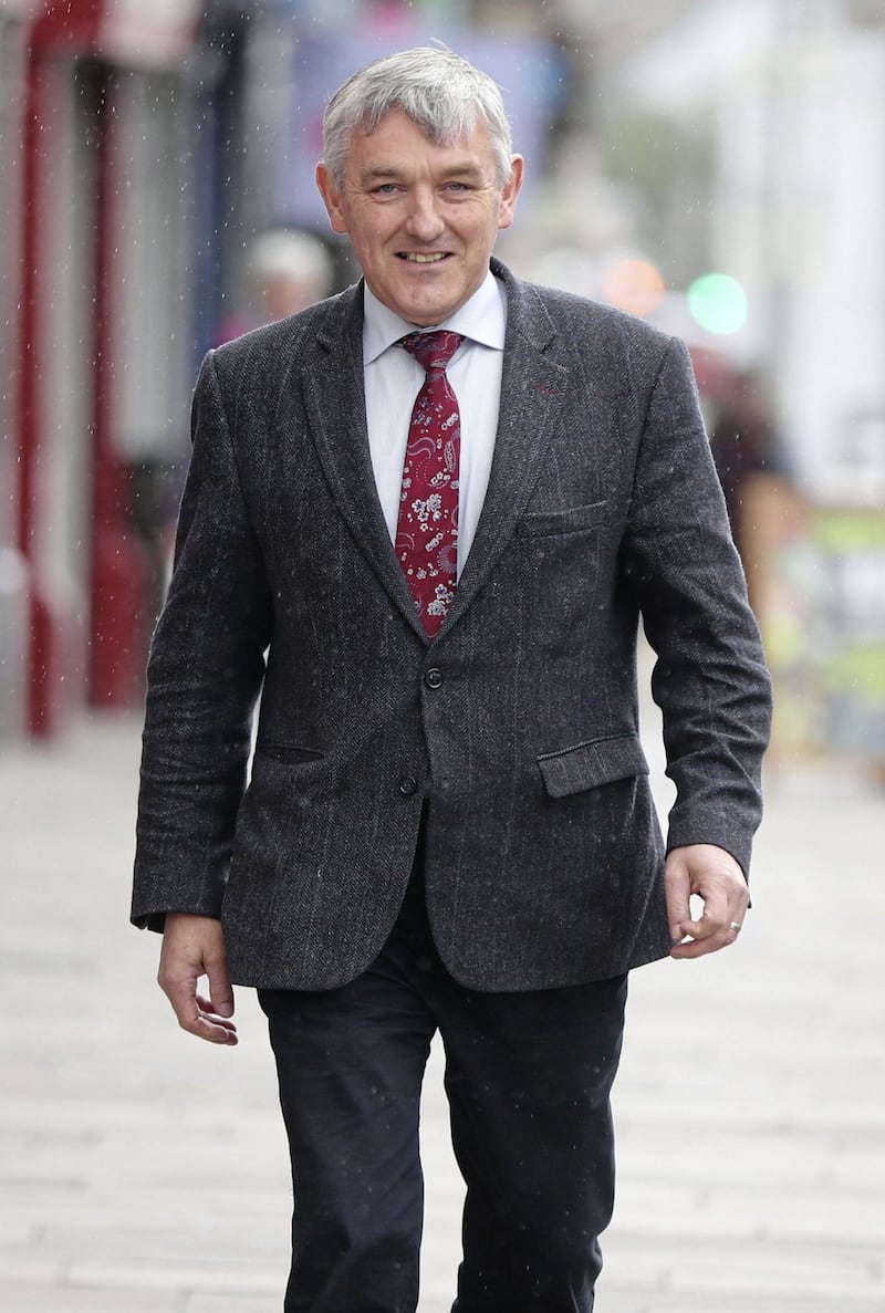 DUP Candidate Tom Buchanan in Omagh canvasing for the upcoming West Tyrone by-election. PRESS ASSOCIATION Photo. Picture date: Thursday April 26, 2018. See PA story ULSTER WestTyrone. Photo credit should read: Niall Carson/PA Wire  