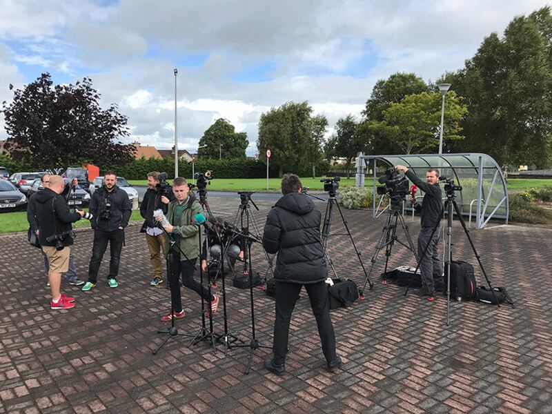 &nbsp;The media set up outside the Joey Dunlop centre in Ballymoney this morning where North Antrim constituents can sign a recall petition which could lead to Ian Paisley resigning as MP and a by-election. Picture by Mal McCann
