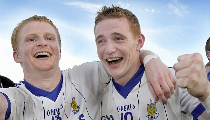 The late Ballinderry GAC and Derry GAA player Aaron Devlin, right, with his brother Coilin<br />Picture: Margaret McLaughlin