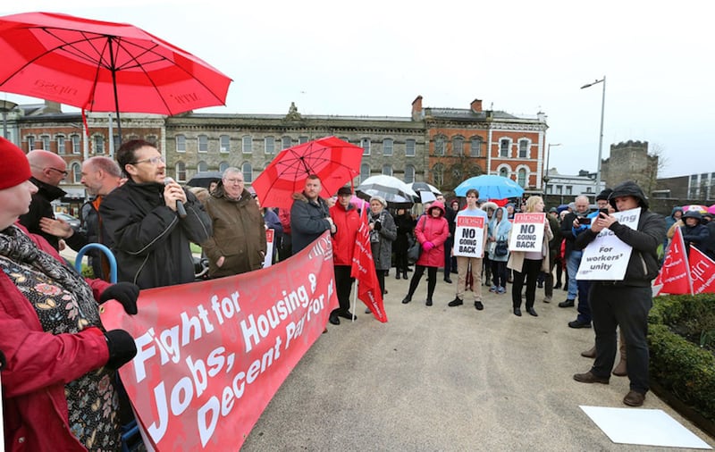 The rally held at the Peace Garden in Derry this afternoon. The rally was organised by NIPSA in response to the car bomb attack which occured last weekend outside the Court House in Derry. Picture Margaret McLaughlin&nbsp;