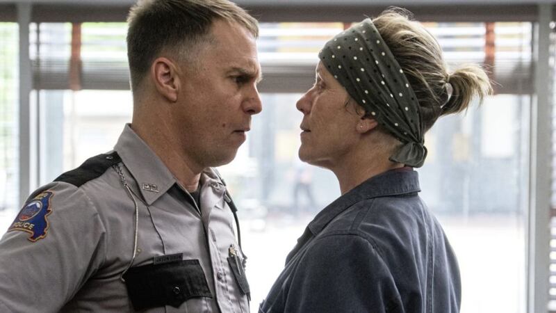 Sam Rockwell as Officer Jason Dixon and Frances McDormand as Mildred Hayes in Martin McDonagh&#39;s Three Billboards Outside Ebbing, Missouri 