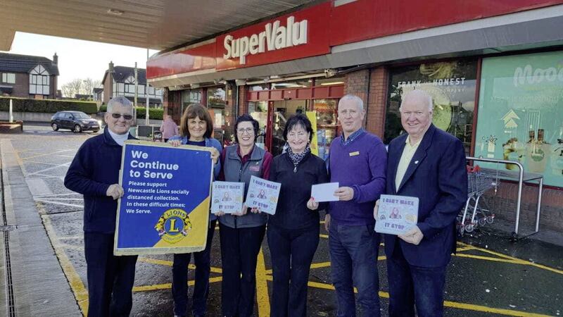 Newcastle Lions Club members with staff of SuperValu in Newcastle who donated &pound;400 to help purchase copies of a book for schools about Tourette&#39;s Syndrome. Pictured are Lions John Mc Donagh, Jeanine Knight and Dan O&#39;Reilly with Marion Crawford and Gareth Grew from SuperValu. 