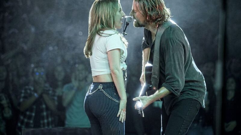 Lady Gaga as Ally and Bradley Cooper as Jackson Maine in A Star Is Born. Acting, they&#39;re acting 