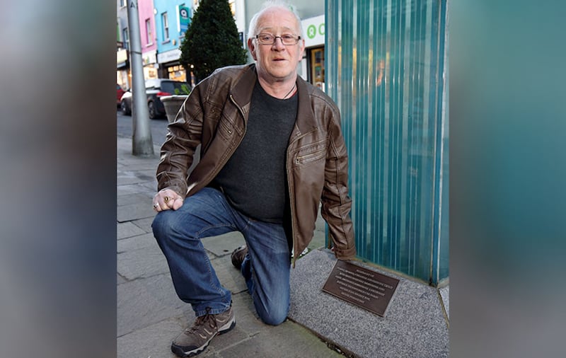 Kevin Skelton, who lost his wife Philomena in the Omagh bomb, has placed a plaque in memory of the victims on a glass memorial in the town centre. Picture by Cliff Donaldson&nbsp;