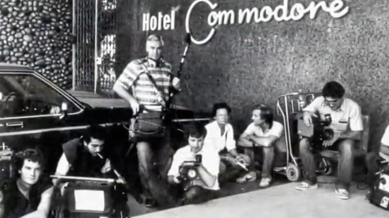 Press posing outside the Hotel Commodore in Beruit 