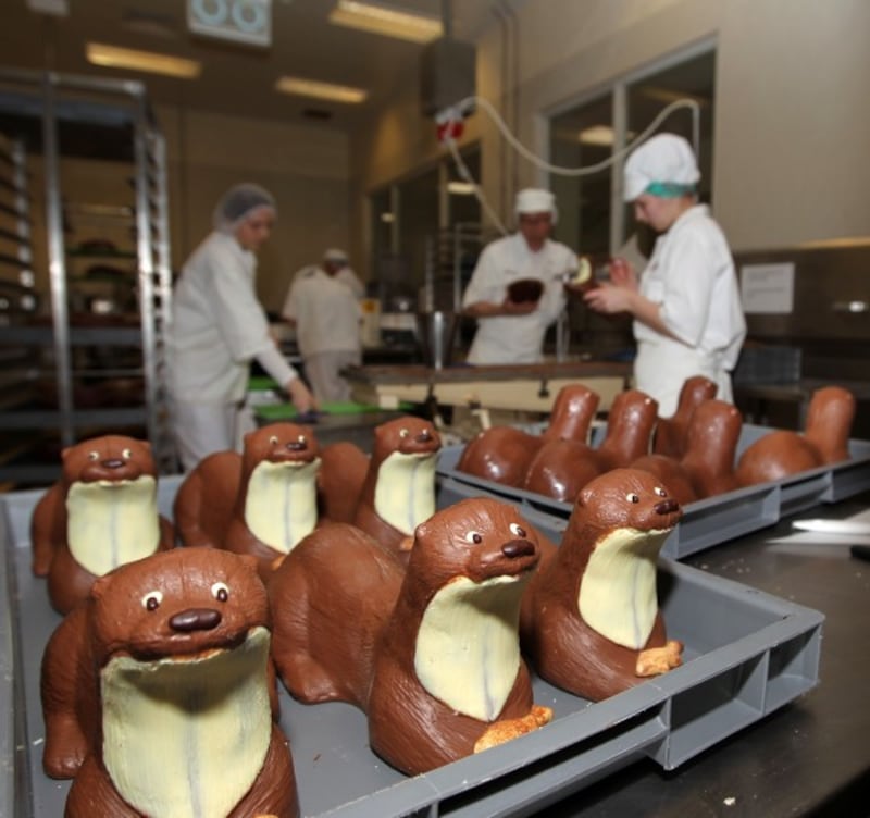 Chocolate otters being made at Bettys