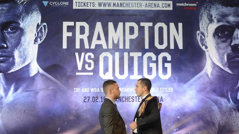 World Champions Carl Frampton and Scott Quigg during a Press Conference at the Europa Hotel in Belfast ahead of the super-bantamweight title fight in Manchester on February 27 
