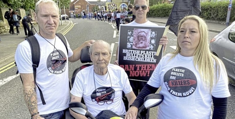 The family of Norah McCabe including Jim and the couple's children Paul, Jim, Aine at the annual plastic bullet rally in west Belfast in August 2021. Picture by Mal McCann.
