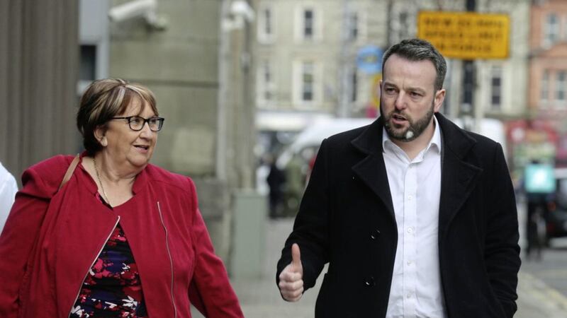SDLP leader Colum Eastwood with policing spokeswoman Dolores Kelly. Picture by Hugh Rusell 