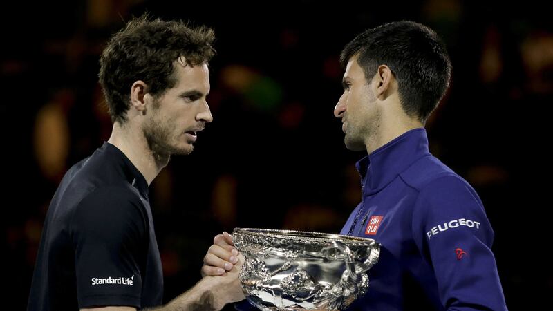 Novak Djokovic, right, Serbia talks with Andy&nbsp;Murray&nbsp; after winning the men's singles final at the Australian Open&nbsp;