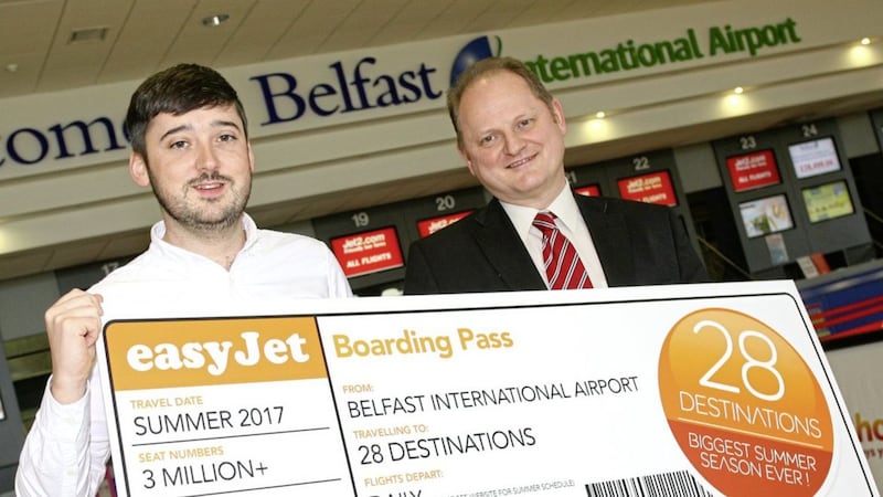 EasyJet&rsquo;s Ian Lough (left) and Uel Hoey from Belfast International Airport announce the additional 155,000 seats from Aldergrove this summer 