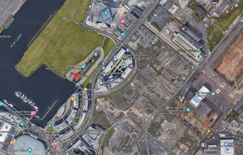 A satellite view of the proposed site for the Titanic Quarter student scheme.