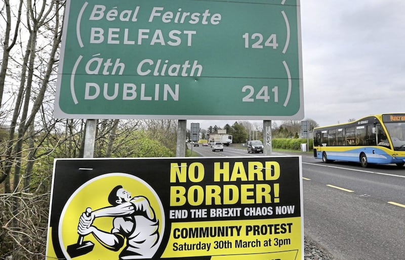 A cross border bus travelling to Buncrana makes its way across the border from the UK to Republic of Ireland at Bridgend in Co-Donegal. A protest is due to be held at border villages on Saturday by communities against Brexit. Picture Margaret McLaughlin  27-3-2019 &Acirc;&copy;. 