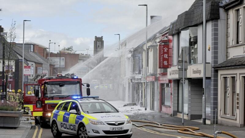 Fire fighters tackling a large blaze in Ballymena town centre. Picture by Darren Crawford, Pacemaker