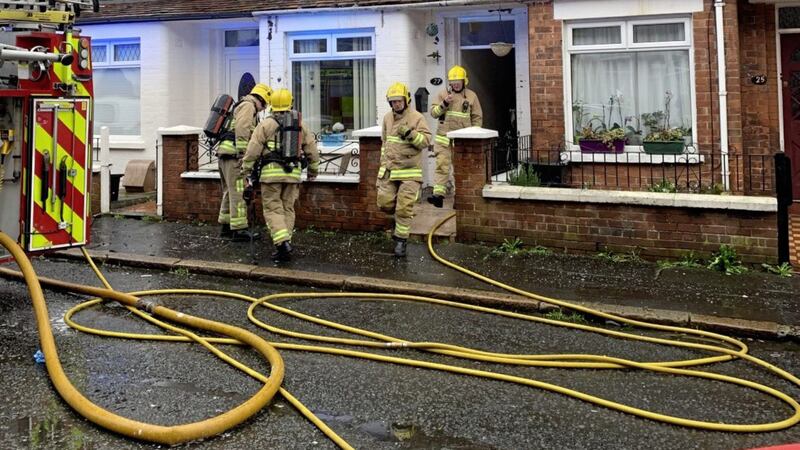 no casualties: Firefighters attended a blaze at a house at Oberon Street in east Belfast yesterday 