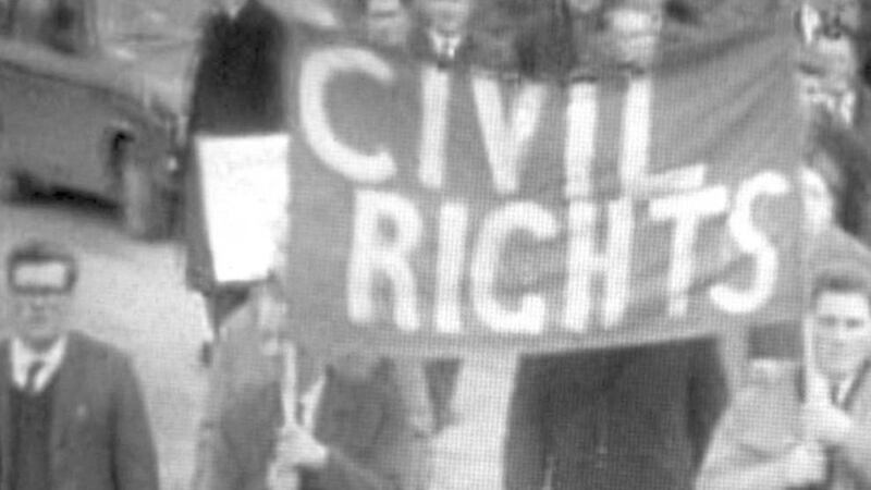 Campaigners take part in a civil rights march in Dungannon in 1968 