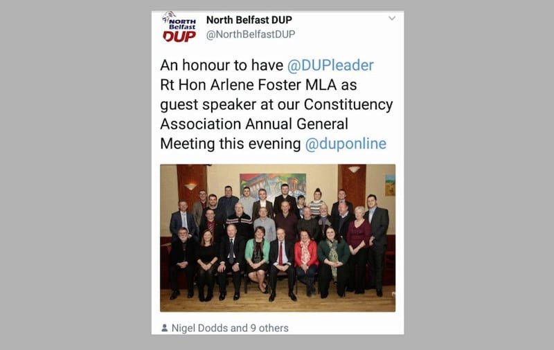 The tweet from DUP&#39;s north Belfast branch was later deleted 