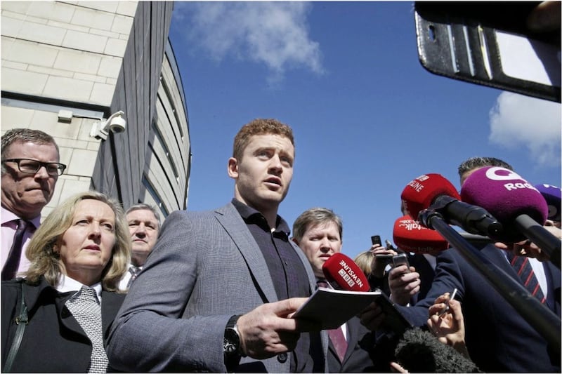 Paddy Jackson speaks to the media after being acquitted of rape and sexual assault. Picture by Hugh Russell 