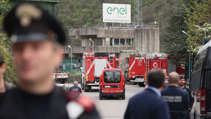 Firefighters on the site of an explosion which occurred at the hydroelectric plant at the Suviana Dam in northern Italy (Michele Nucci/LaPresse via AP)