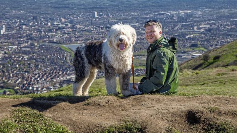 Belfast man, Michael Conlon on a training session with his dog, Louie on Cave Hill. Photo by Ger McDonnell 