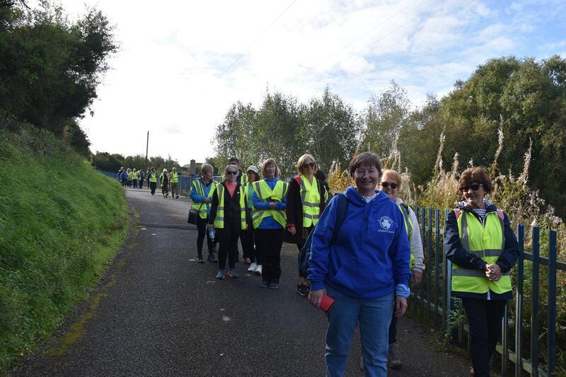 Pilgrims walk the six-mile route around Downpatrick. 