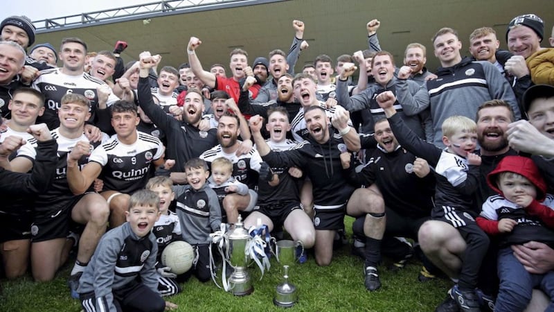 The Kilcoo players celebrate yesterday&#39;s Down SFC final victory over Warrenpoint. Picture by Cliff Donaldson 