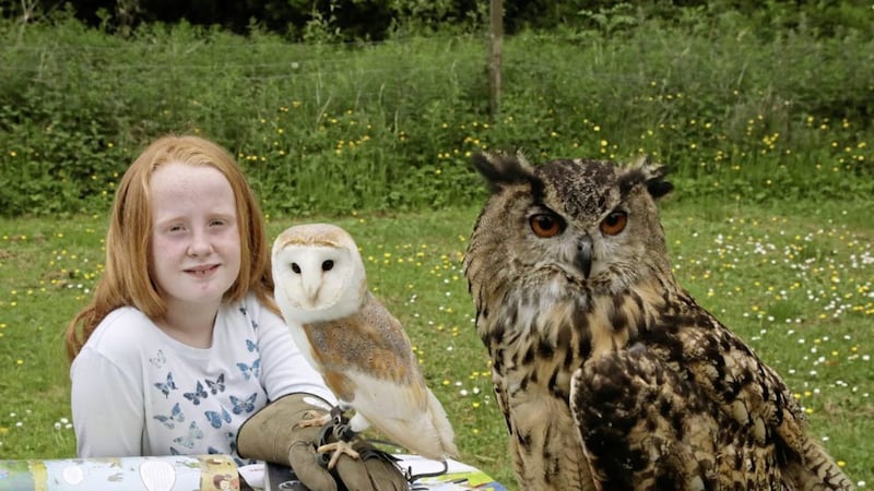 Eabha, Bowie and Harley get stuck into the Wild World Heroes summer reading challenge at the World of Owls Wildlife Sanctuary in Randalstown, Co Antrim 