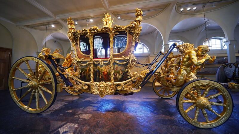 The Gold State Coach is kept at the Royal Mews near Buckingham Palace (Yui Mok/PA)