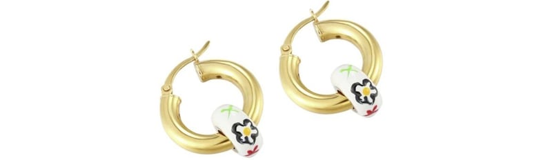White Enamel Bead Hoop in Gold, &pound;49.95, available from Seol + Gold&nbsp;