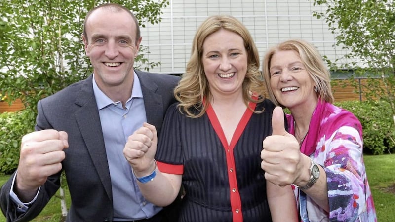 Mary Durkan of SDLP topped the poll for Foyleside in the Derry and Strabane District Local Government Elections count in Derry on Friday. With her mum Gay Durkan and brother Mark H Durkan MLA. Picture by Margaret McLaughlin 