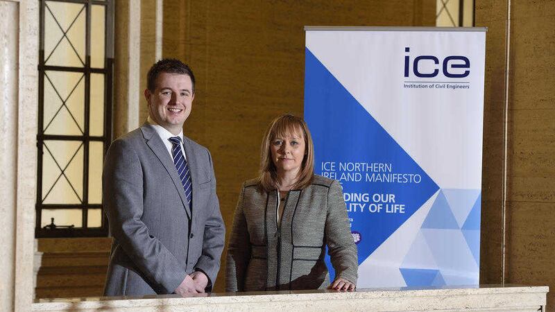 ICE regional director Richard Kirk and Regional Development Minister Michelle McIlveen at the manifesto launch at Stormont. Picture by Michael Cooper