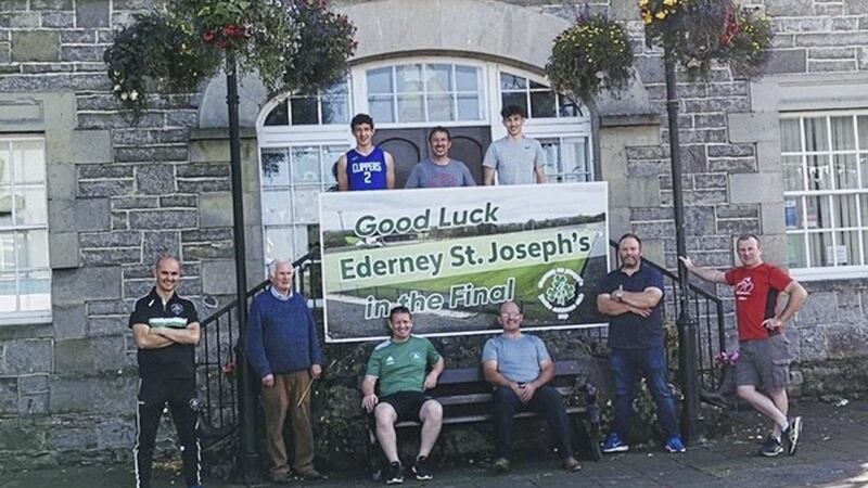Wishing St Jospeh's Ederney well are, top: Lughaidh Donnelly, Sean Donnelly (chairman of Ederney GAC), and Eoghan Donnelly;<br />Front: Martin Monaghan, Dessie Cassidy, Gerry McLaughlin, Sean McGrath, Eamon McMenamin, and Martin Gallogley.&nbsp;