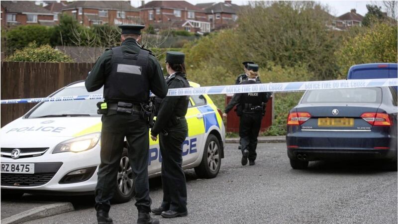 Police at the scene of a sudden death in Burnside Park off the Saintfield Road in Belfast. Picture by Hugh Russell 