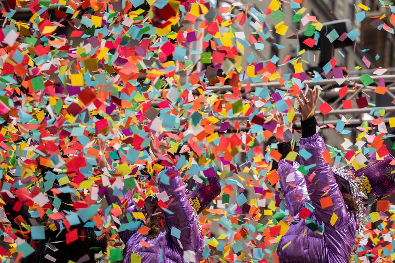 Confetti is released during a test ahead of New Year’s Eve in Times Square in New York (AP Photo/Yuki Iwamura)