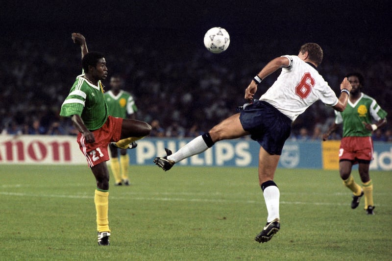 Terry Butcher playing for England against Cameroon