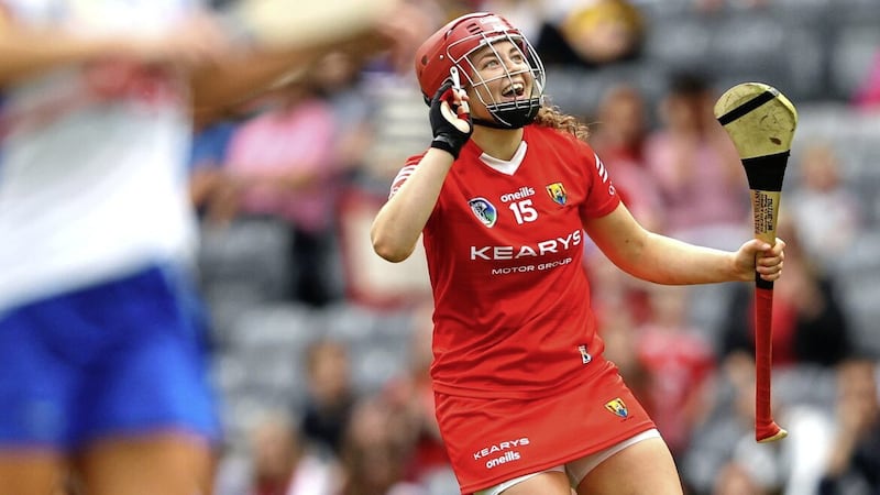 Cork&rsquo;s Sorcha McCartan celebrates a late point during the Glen Dimplex All-Ireland Senior Championship semi-final win over Waterford at Croke Park on Saturday Picture: James Crombie/Inpho 