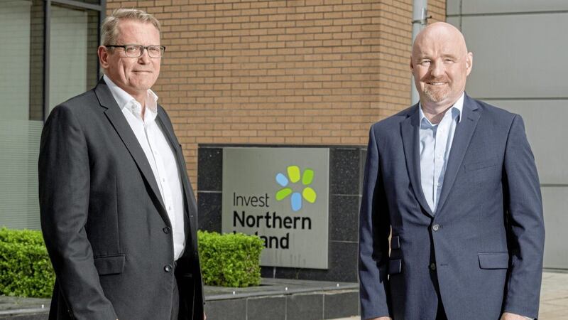 Malone Group chief executive Stephen Malone (right) with Derek Andrews, head of territory, Great Britain and Europe, at Invest NI  