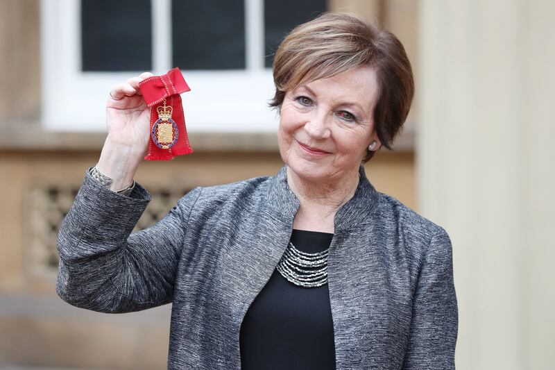 Delia Smith after she was made a member of the Order of the Companions of Honour by Queen Elizabeth II at an Investiture ceremony at Buckingham Palace, London