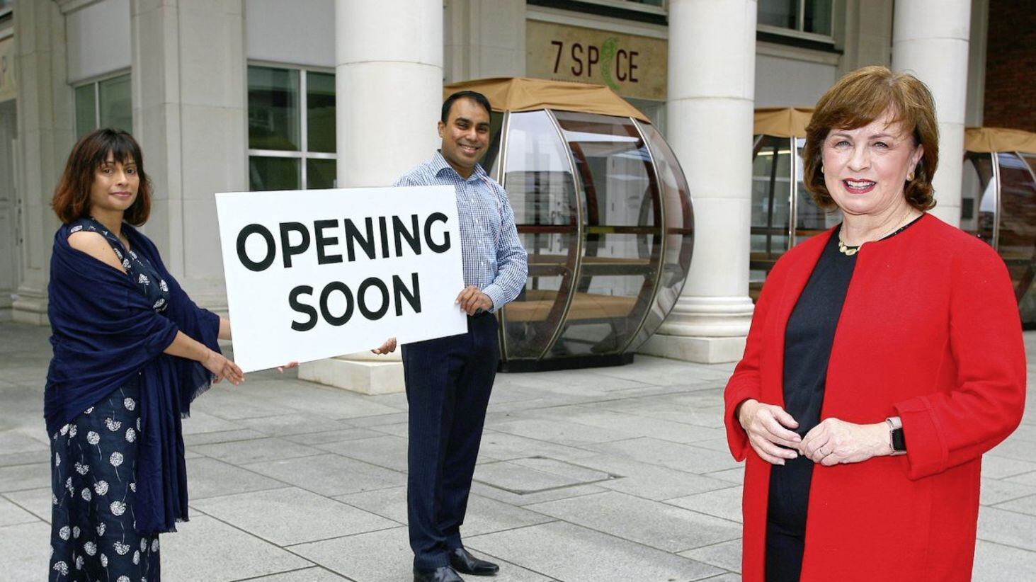 Luthfur Ahmed and wife Fably Khanam show economy minister Diane Dodds the purpose-build pods at 7Spice, a new Bangladeshi restaurant due to open in Belfast&rsquo;s St Anne&rsquo;s Square in mid-October 
