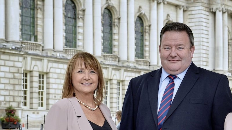 NI Chamber chief executive Ann McGregor and BDO managing partner Brian Murphy pictured announcing findings of a previous business survey (before social distancing) 