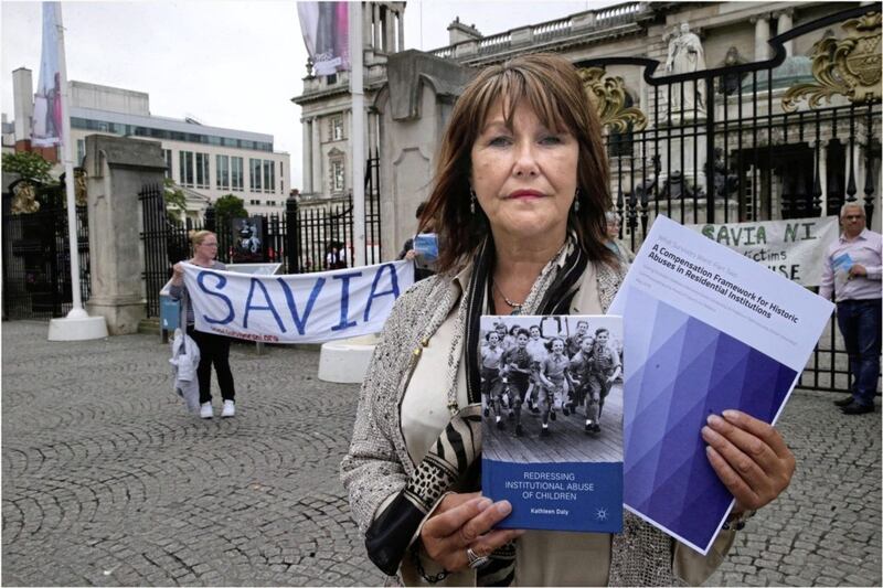 Margaret McGuckin of pressure group SAVIA,at the survivors Vigil outside Belfast City Hall Picture by Hugh Russell. 