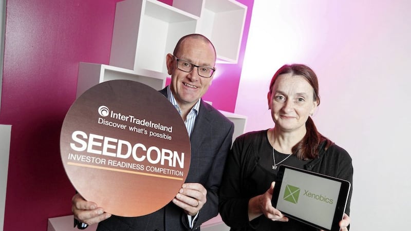Belfast-based Xenobics has been named Best New Start Company in the regional final of the InterTradeIreland Seedcorn competition. Company founder Dr Katrina Campbell is pictured with Seedcorn project manager Connor Sweeney. Photo: Conor McCabe 