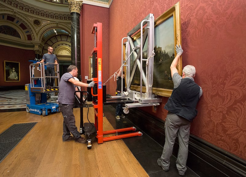 The painting being installed at The National Gallery (The National Gallery, London)
