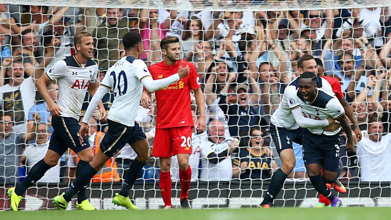 Tottenham Hotspur's Danny Rose scores the equalizer during the Premier League match at White Hart Lane, London.&nbsp;
